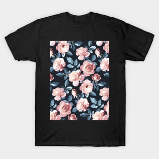 Old Fashioned Moody Roses in Salmon and Blue Grey T-Shirt